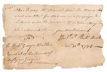 (AMERICAN REVOLUTION--1776.) Invoice for Patriot troops serving in the first months of war in South Carolina.                                    